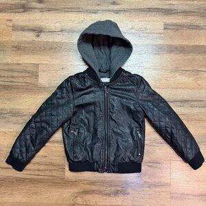 Mango Boys Kids Leather Quilted Jacket Hoody Sweatshirt Size 5/6